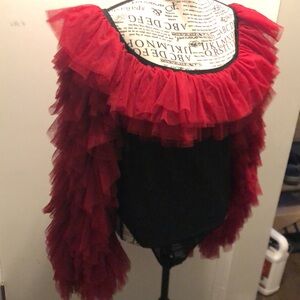 NWT Akita Black Mesh Bodysuit w/Red Ruffles Size 2X